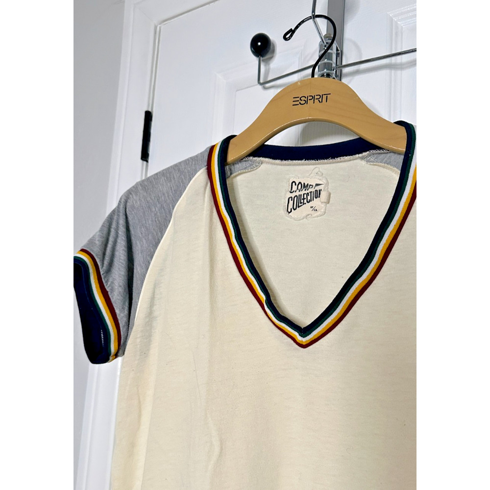 Camp Collection Retro-Inspired Raglan Ringer V-Neck T-Shirt - Picture 3 of 4